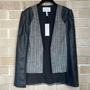 BCBG Tweed Faux Leather Cape Blazer